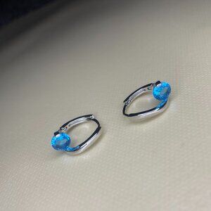 Silver and Blue Mini Hoop Earrings